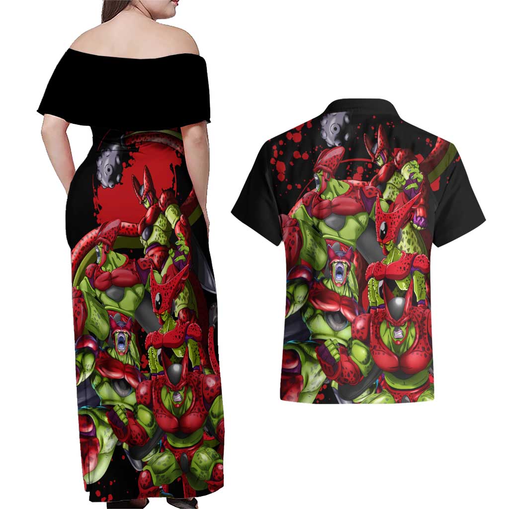 Cell Max - Dragon Ball Couples Matching Off Shoulder Maxi Dress and Hawaiian Shirt Anime Art Style - The Mazicc