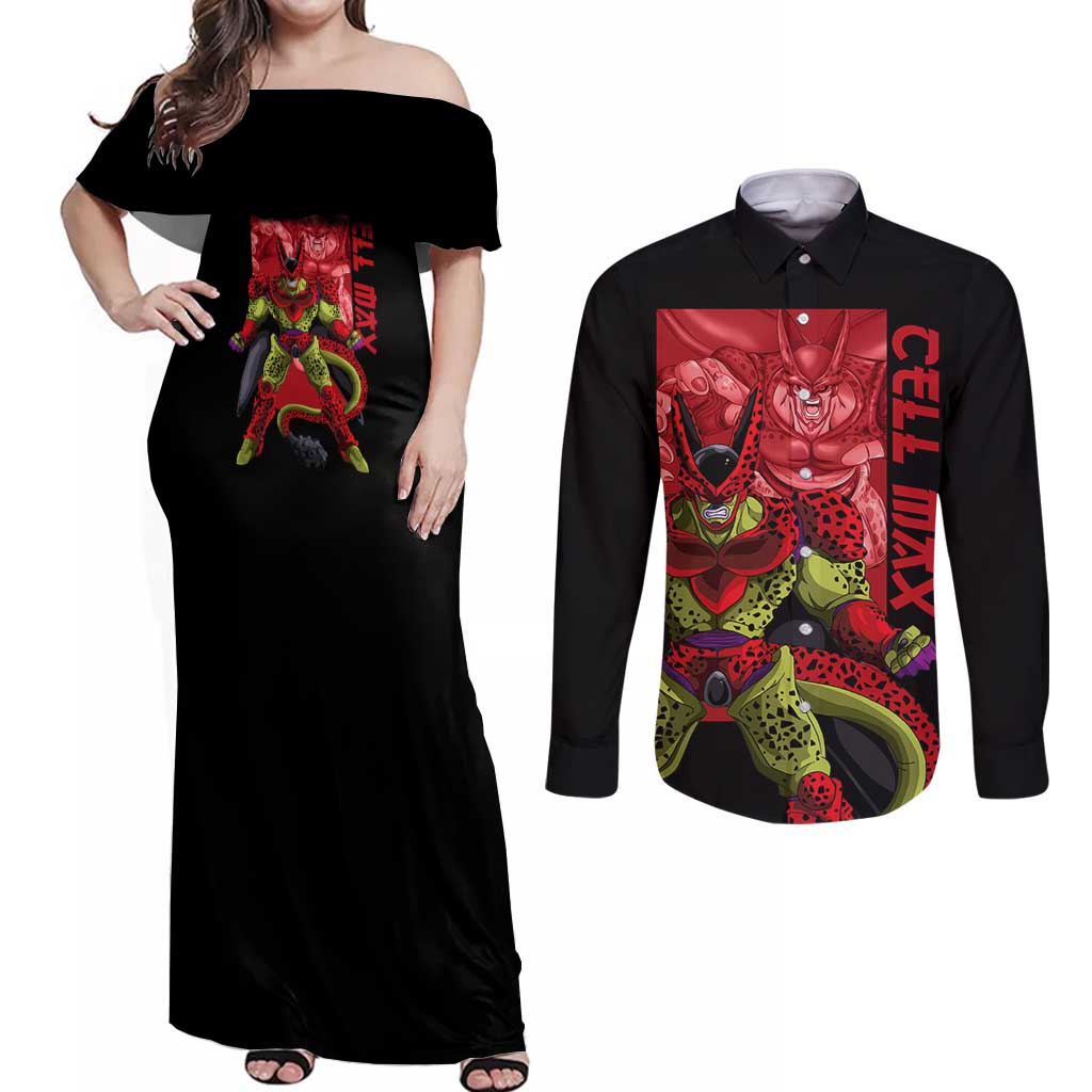 Cell Max - Dragon Ball Couples Matching Off Shoulder Maxi Dress and Long Sleeve Button Shirt Anime Art Style - The Mazicc