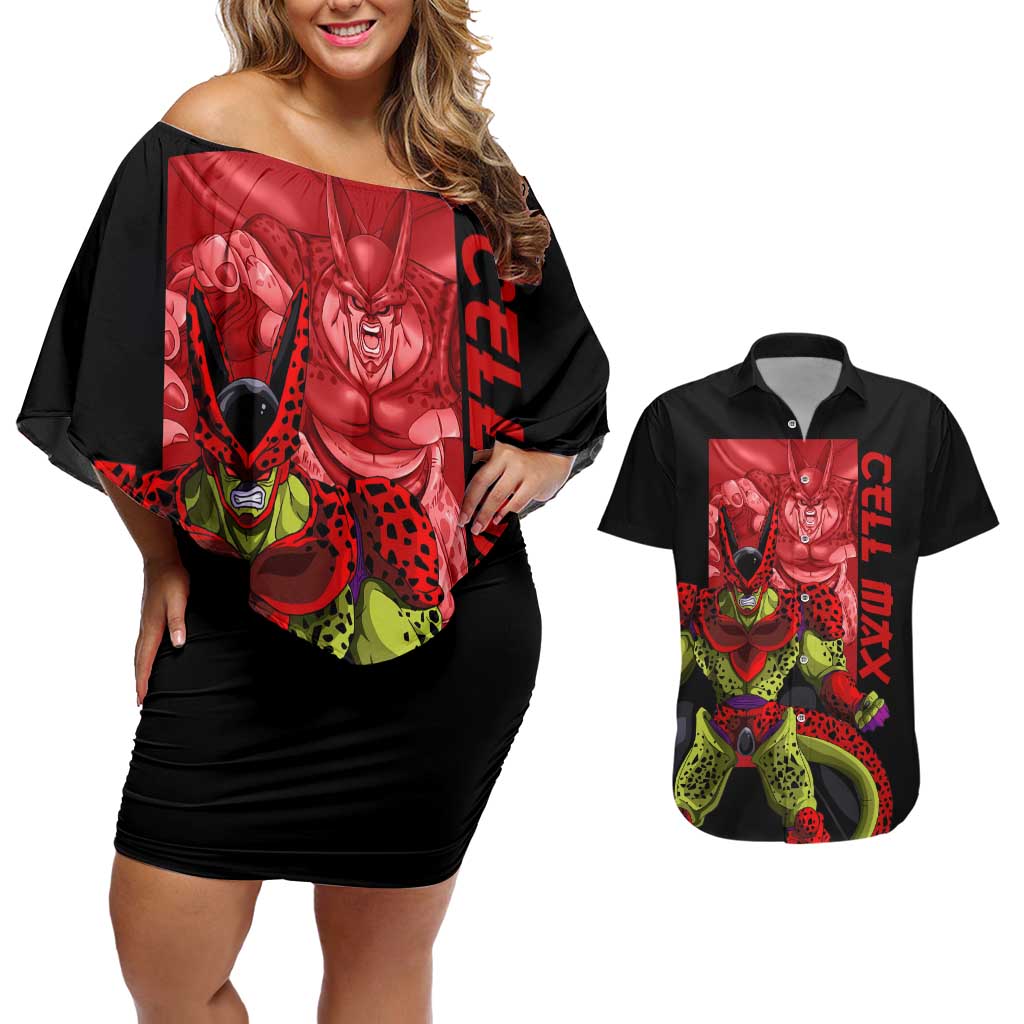 Cell Max - Dragon Ball Couples Matching Off Shoulder Short Dress and Hawaiian Shirt Anime Art Style - The Mazicc