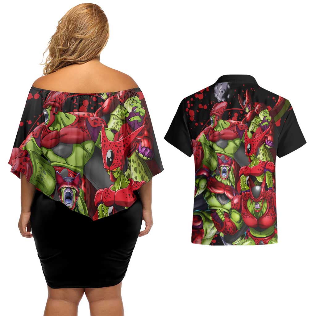 Cell Max - Dragon Ball Couples Matching Off Shoulder Short Dress and Hawaiian Shirt Anime Art Style - The Mazicc