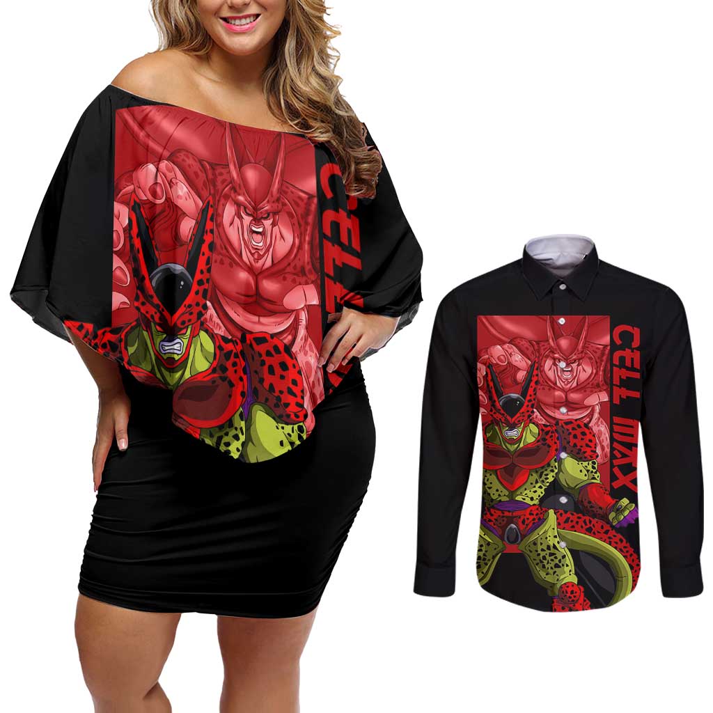Cell Max - Dragon Ball Couples Matching Off Shoulder Short Dress and Long Sleeve Button Shirt Anime Art Style - The Mazicc