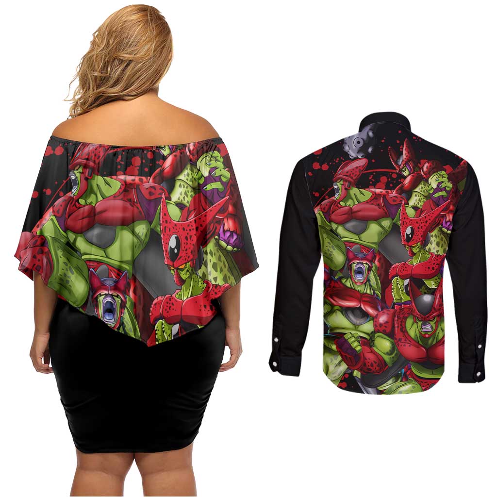 Cell Max - Dragon Ball Couples Matching Off Shoulder Short Dress and Long Sleeve Button Shirt Anime Art Style - The Mazicc