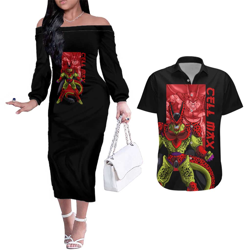 Cell Max - Dragon Ball Couples Matching Off The Shoulder Long Sleeve Dress and Hawaiian Shirt Anime Art Style - The Mazicc