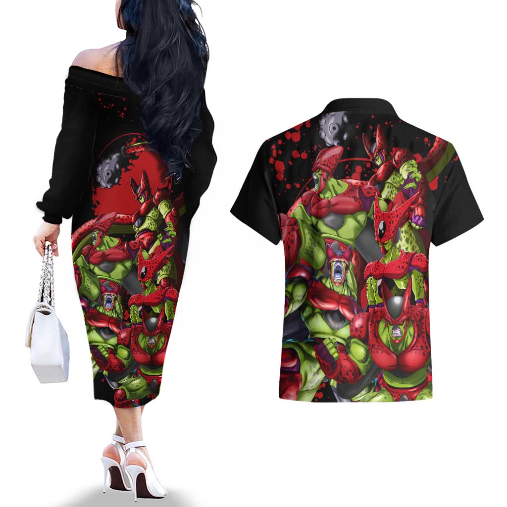 Cell Max - Dragon Ball Couples Matching Off The Shoulder Long Sleeve Dress and Hawaiian Shirt Anime Art Style - The Mazicc
