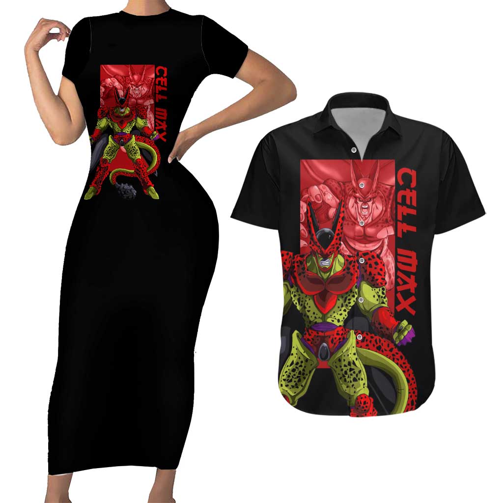 Cell Max - Dragon Ball Couples Matching Short Sleeve Bodycon Dress and Hawaiian Shirt Anime Art Style - The Mazicc