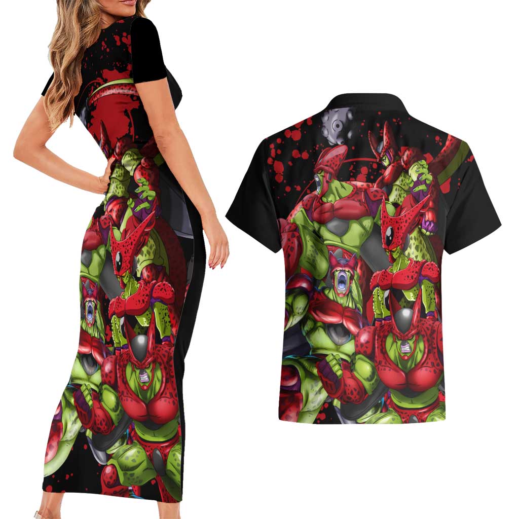 Cell Max - Dragon Ball Couples Matching Short Sleeve Bodycon Dress and Hawaiian Shirt Anime Art Style - The Mazicc
