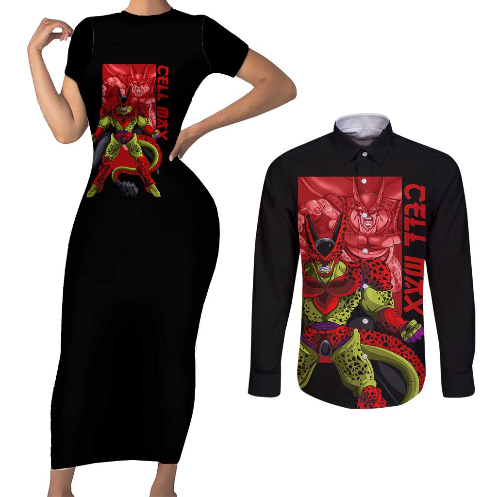 Cell Max - Dragon Ball Couples Matching Short Sleeve Bodycon Dress and Long Sleeve Button Shirt Anime Art Style - The Mazicc
