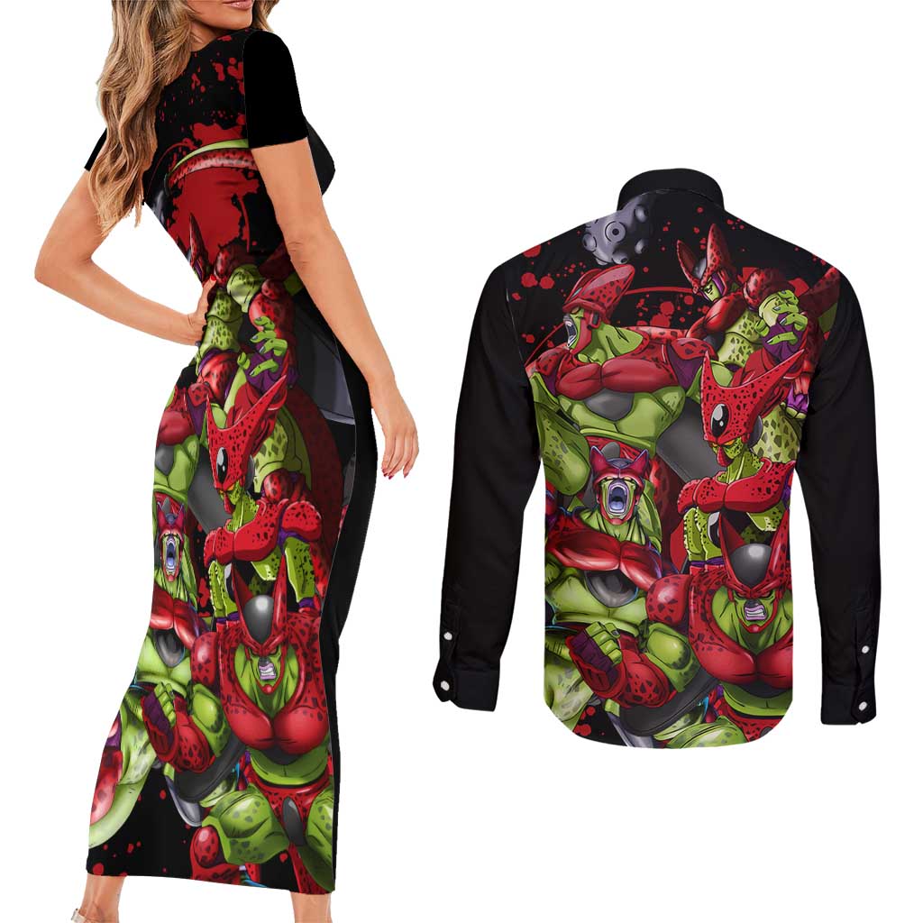 Cell Max - Dragon Ball Couples Matching Short Sleeve Bodycon Dress and Long Sleeve Button Shirt Anime Art Style - The Mazicc