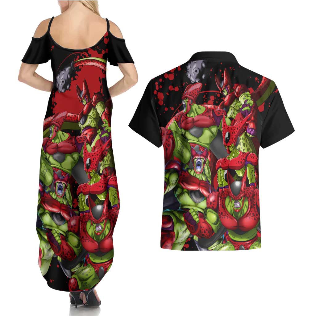 Cell Max - Dragon Ball Couples Matching Summer Maxi Dress and Hawaiian Shirt Anime Art Style - The Mazicc