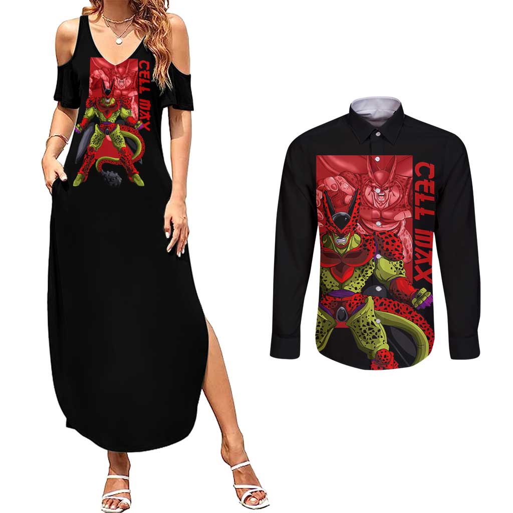 Cell Max - Dragon Ball Couples Matching Summer Maxi Dress and Long Sleeve Button Shirt Anime Art Style - The Mazicc