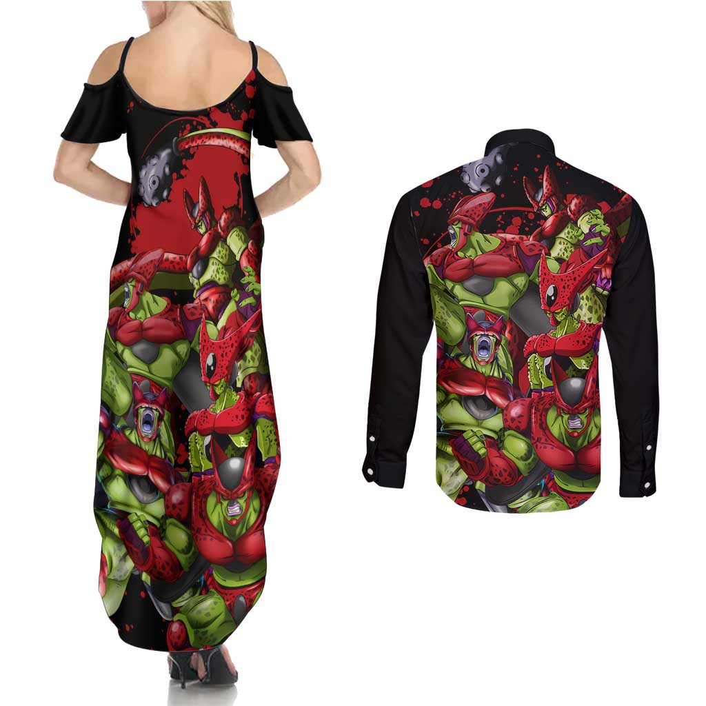 Cell Max - Dragon Ball Couples Matching Summer Maxi Dress and Long Sleeve Button Shirt Anime Art Style - The Mazicc