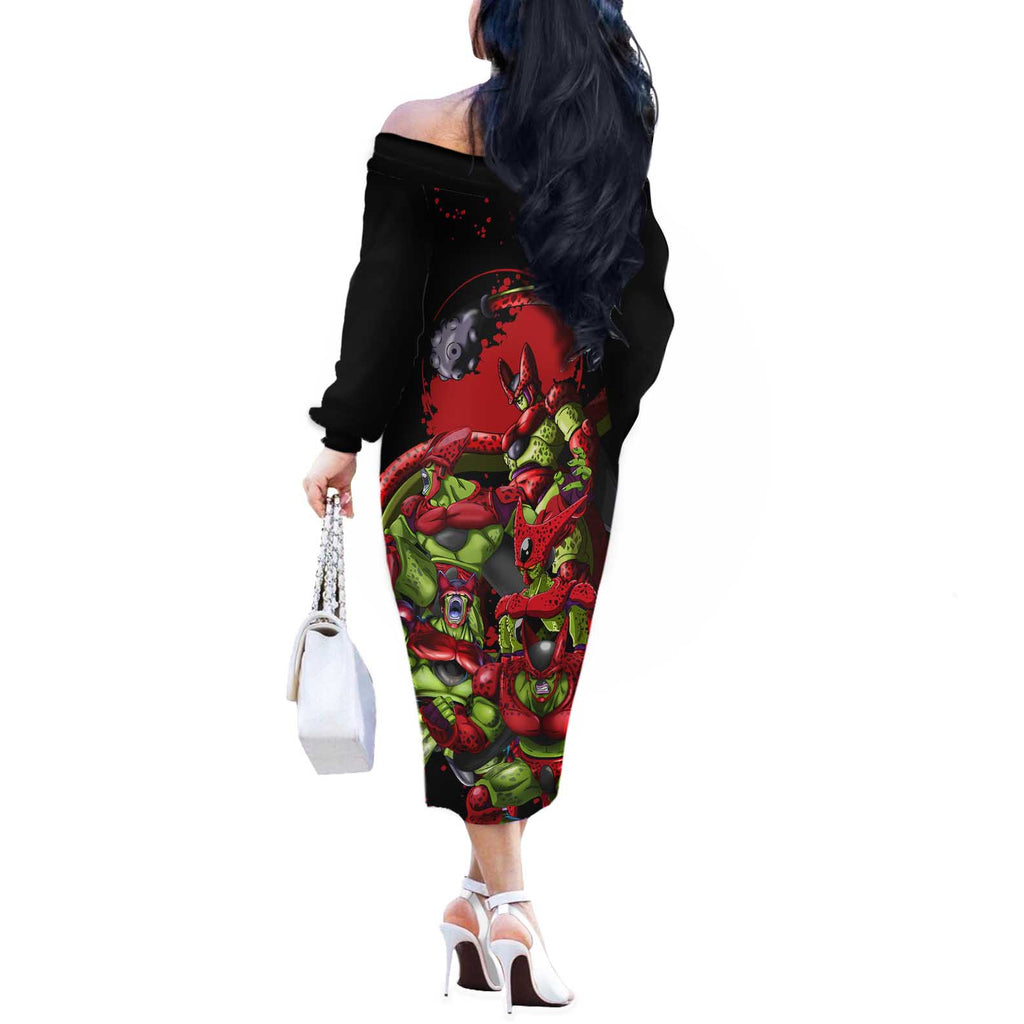 Cell Max - Dragon Ball Off The Shoulder Long Sleeve Dress Anime Art Style - The Mazicc