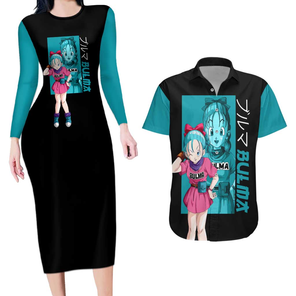 Bulma - Dragon Ball Couples Matching Long Sleeve Bodycon Dress and Hawaiian Shirt Anime Art Style - The Mazicc