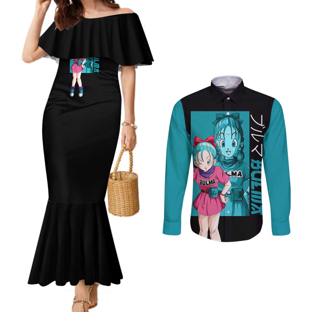 Bulma - Dragon Ball Couples Matching Mermaid Dress and Long Sleeve Button Shirt Anime Art Style - The Mazicc