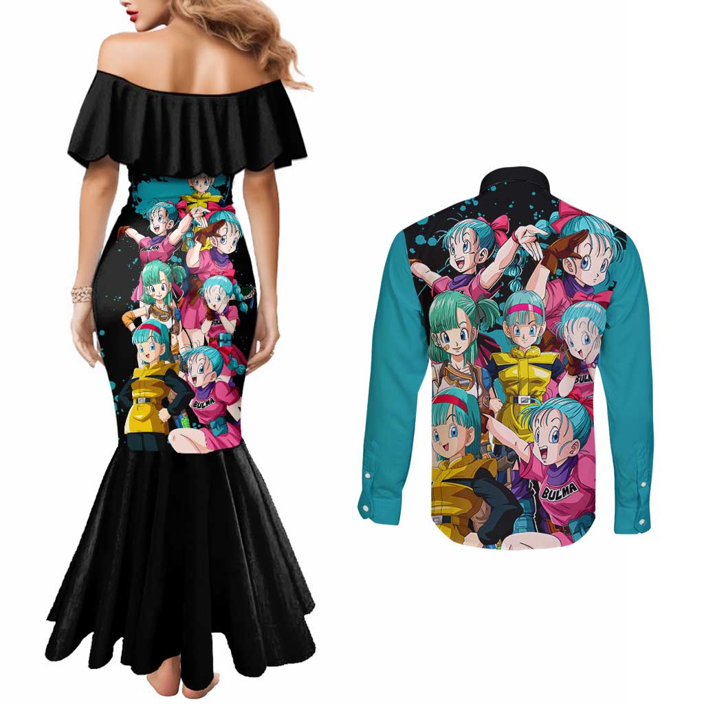 Bulma - Dragon Ball Couples Matching Mermaid Dress and Long Sleeve Button Shirt Anime Art Style - The Mazicc