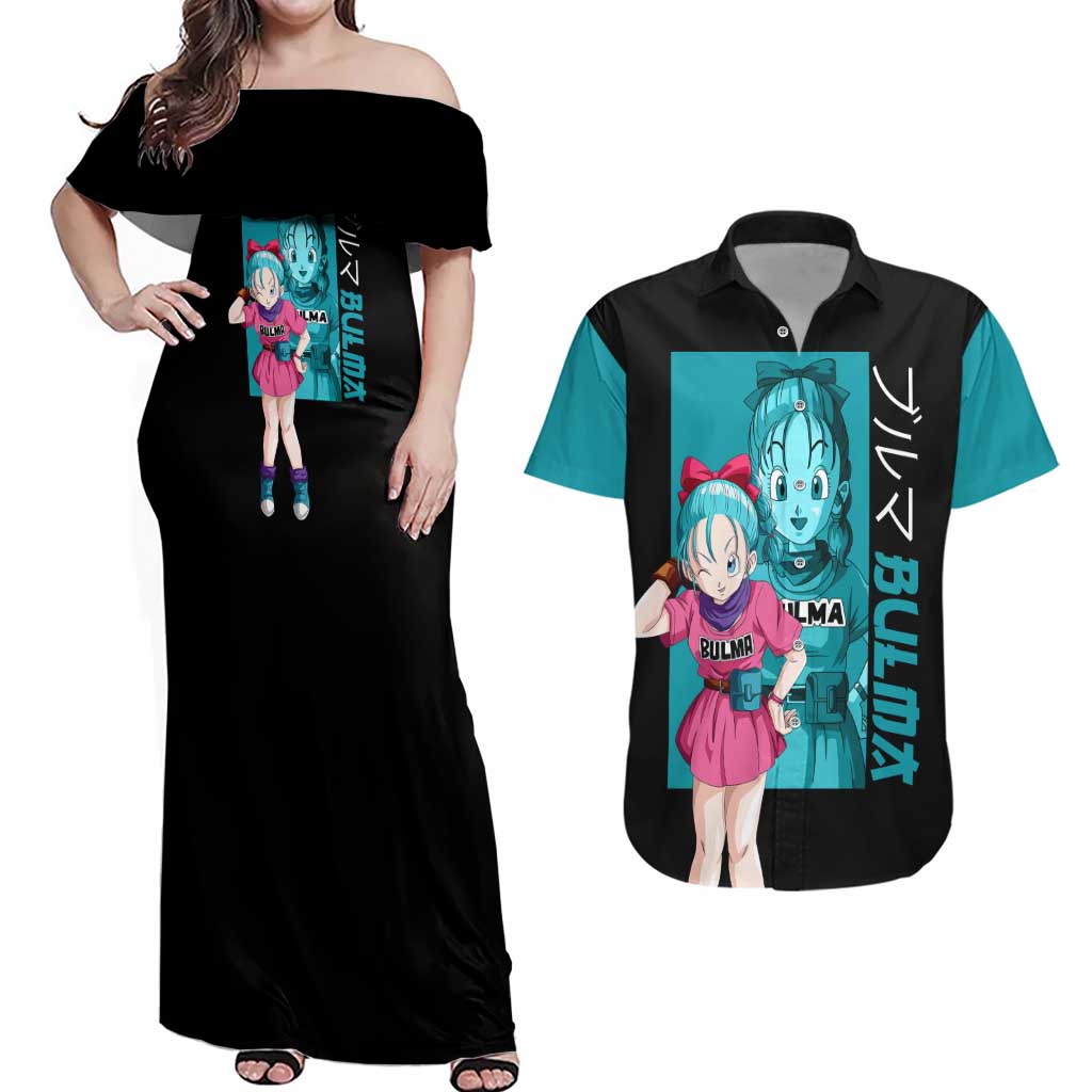Bulma - Dragon Ball Couples Matching Off Shoulder Maxi Dress and Hawaiian Shirt Anime Art Style - The Mazicc