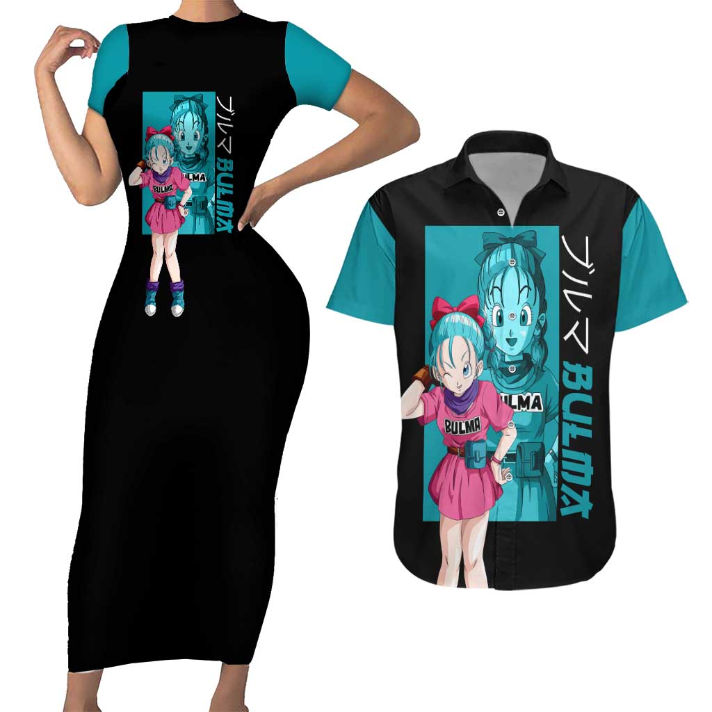 Bulma - Dragon Ball Couples Matching Short Sleeve Bodycon Dress and Hawaiian Shirt Anime Art Style - The Mazicc