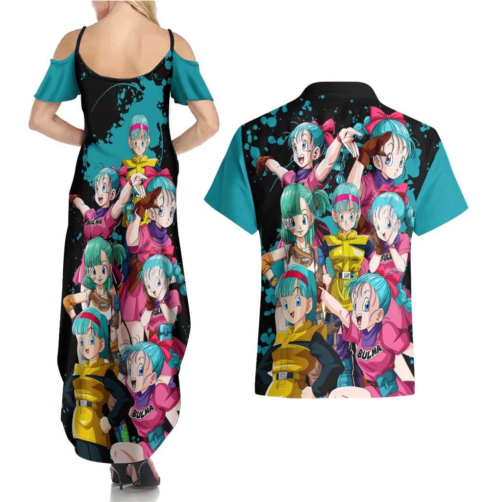 Bulma - Dragon Ball Couples Matching Summer Maxi Dress and Hawaiian Shirt Anime Art Style - The Mazicc