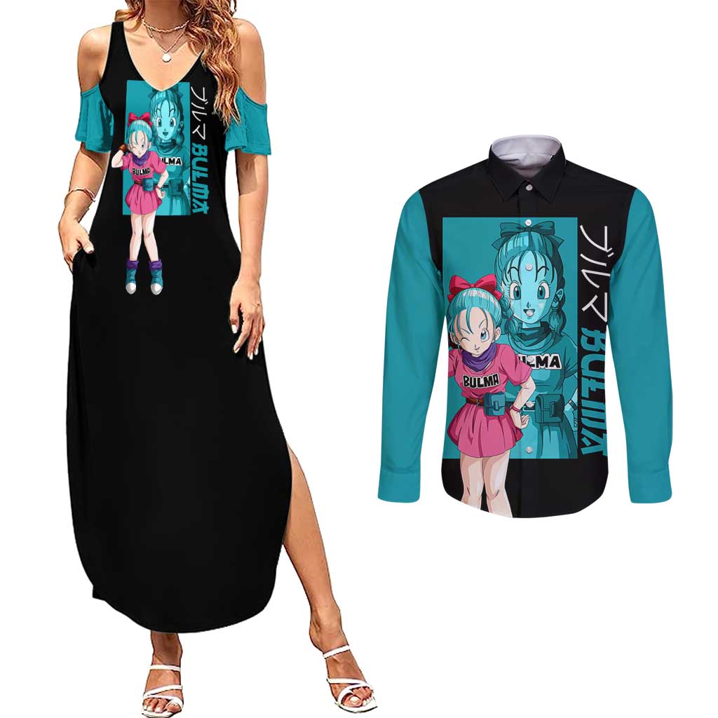 Bulma - Dragon Ball Couples Matching Summer Maxi Dress and Long Sleeve Button Shirt Anime Art Style - The Mazicc