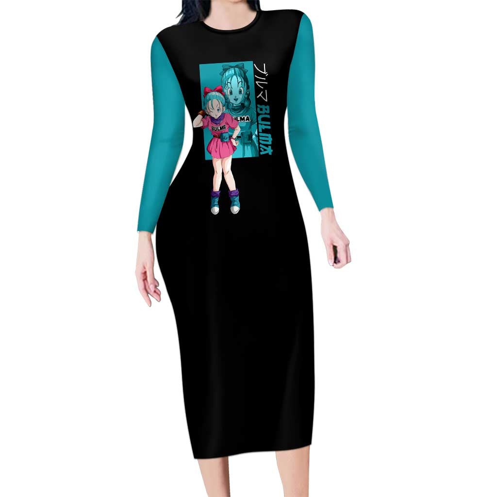 Bulma - Dragon Ball Long Sleeve Bodycon Dress Anime Art Style - The Mazicc