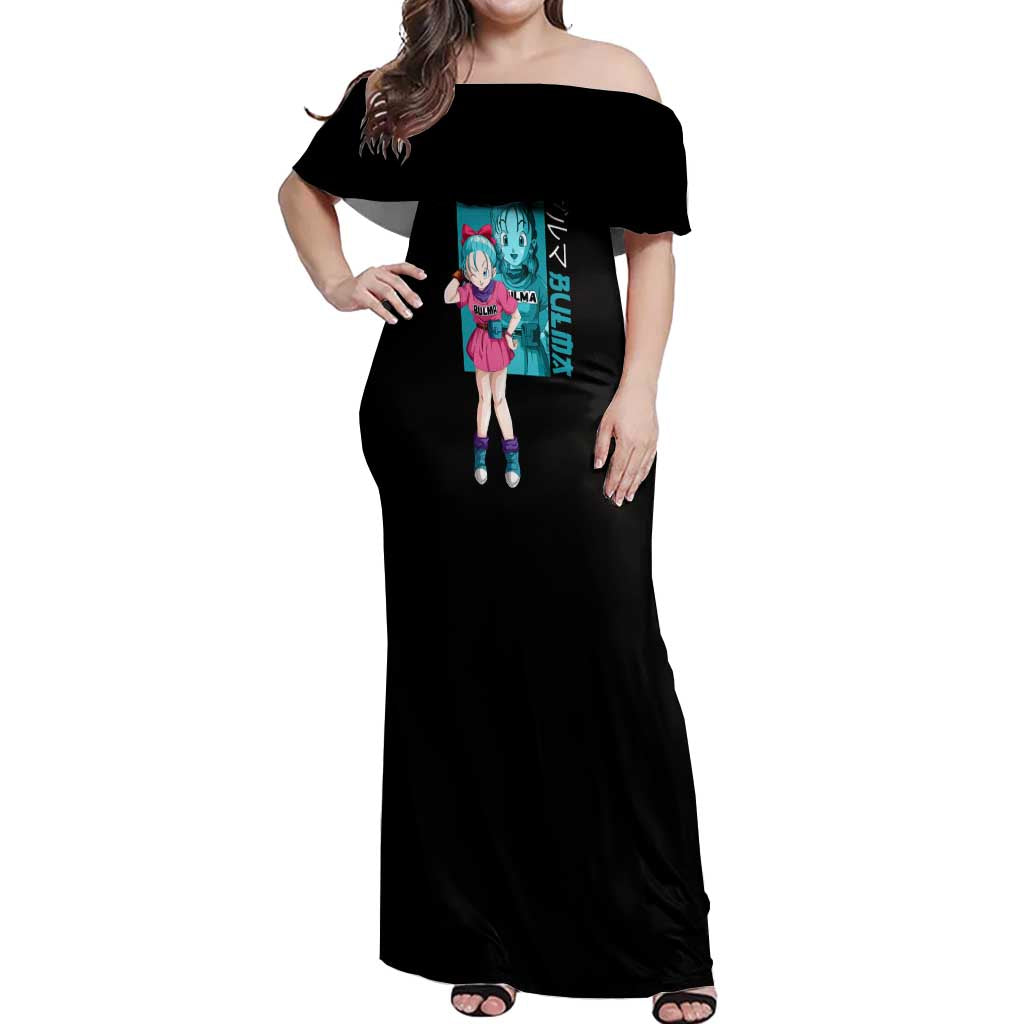 Bulma - Dragon Ball Off Shoulder Maxi Dress Anime Art Style - The Mazicc