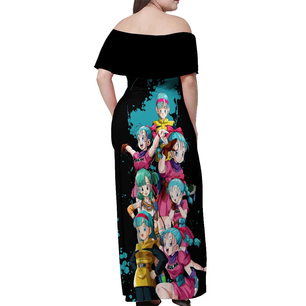 Bulma - Dragon Ball Off Shoulder Maxi Dress Anime Art Style - The Mazicc