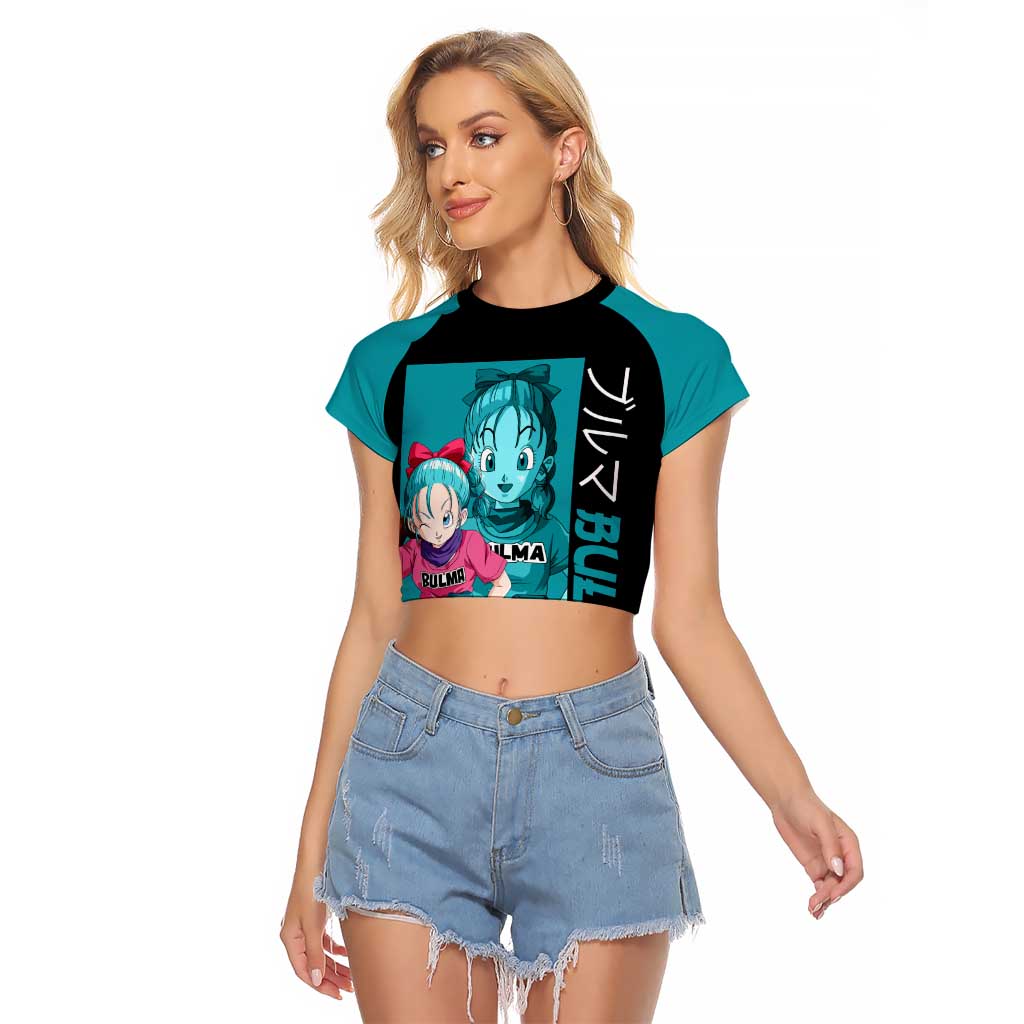 Bulma - Dragon Ball Raglan Cropped T Shirt Anime Art Style - The Mazicc