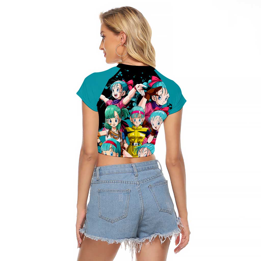 Bulma - Dragon Ball Raglan Cropped T Shirt Anime Art Style - The Mazicc