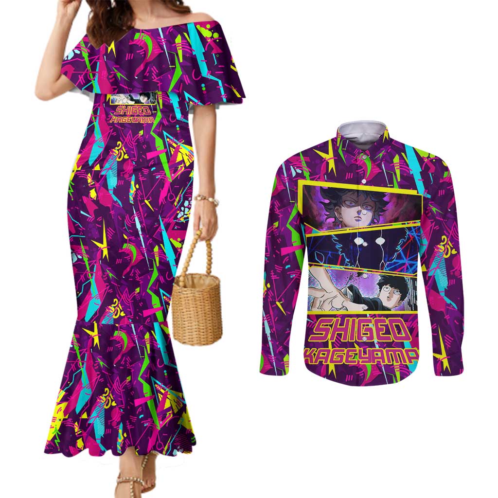 Shigeo Kageyama - Mob Psycho 100 Couples Matching Mermaid Dress and Long Sleeve Button Shirt Anime Style