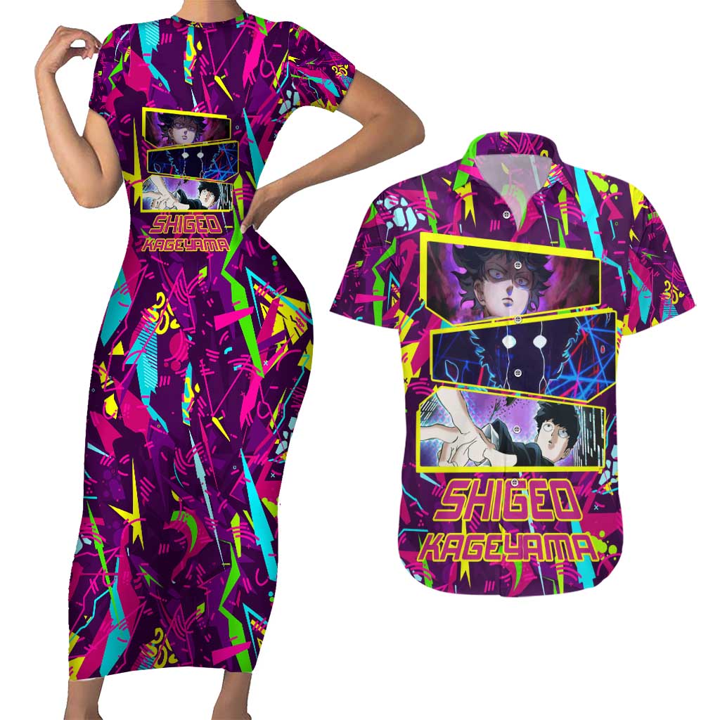 Shigeo Kageyama - Mob Psycho 100 Couples Matching Short Sleeve Bodycon Dress and Hawaiian Shirt Anime Style