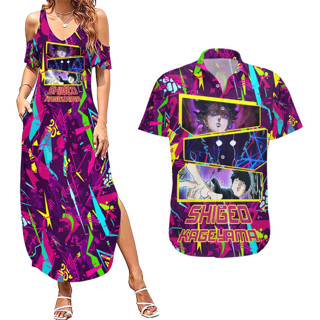 Shigeo Kageyama - Mob Psycho 100 Couples Matching Summer Maxi Dress and Hawaiian Shirt Anime Style