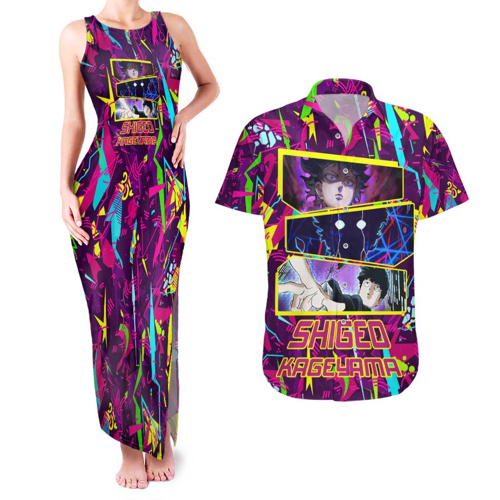 Shigeo Kageyama - Mob Psycho 100 Couples Matching Tank Maxi Dress and Hawaiian Shirt Anime Style
