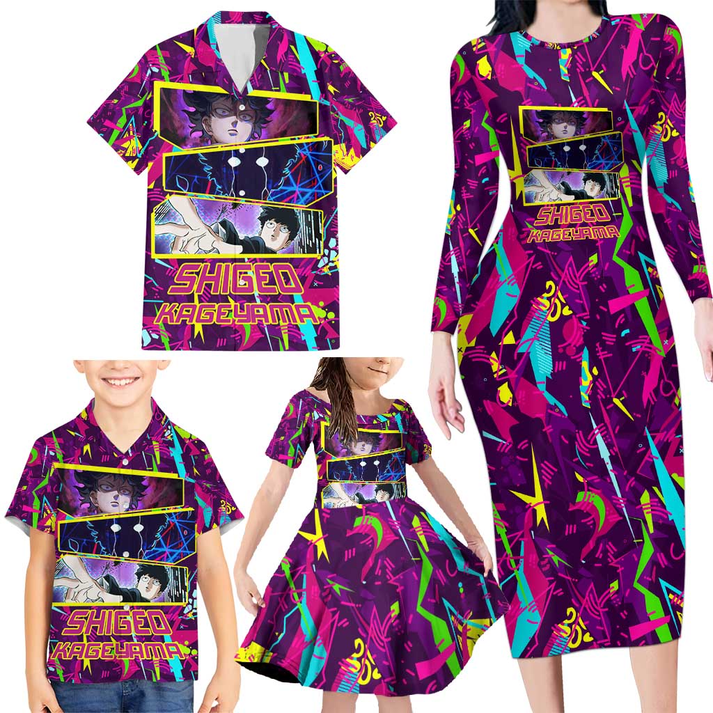 Shigeo Kageyama - Mob Psycho 100 Family Matching Long Sleeve Bodycon Dress and Hawaiian Shirt Anime Style
