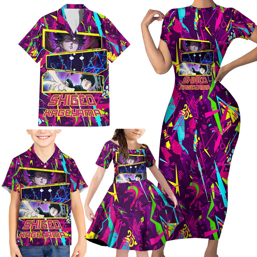 Shigeo Kageyama - Mob Psycho 100 Family Matching Short Sleeve Bodycon Dress and Hawaiian Shirt Anime Style