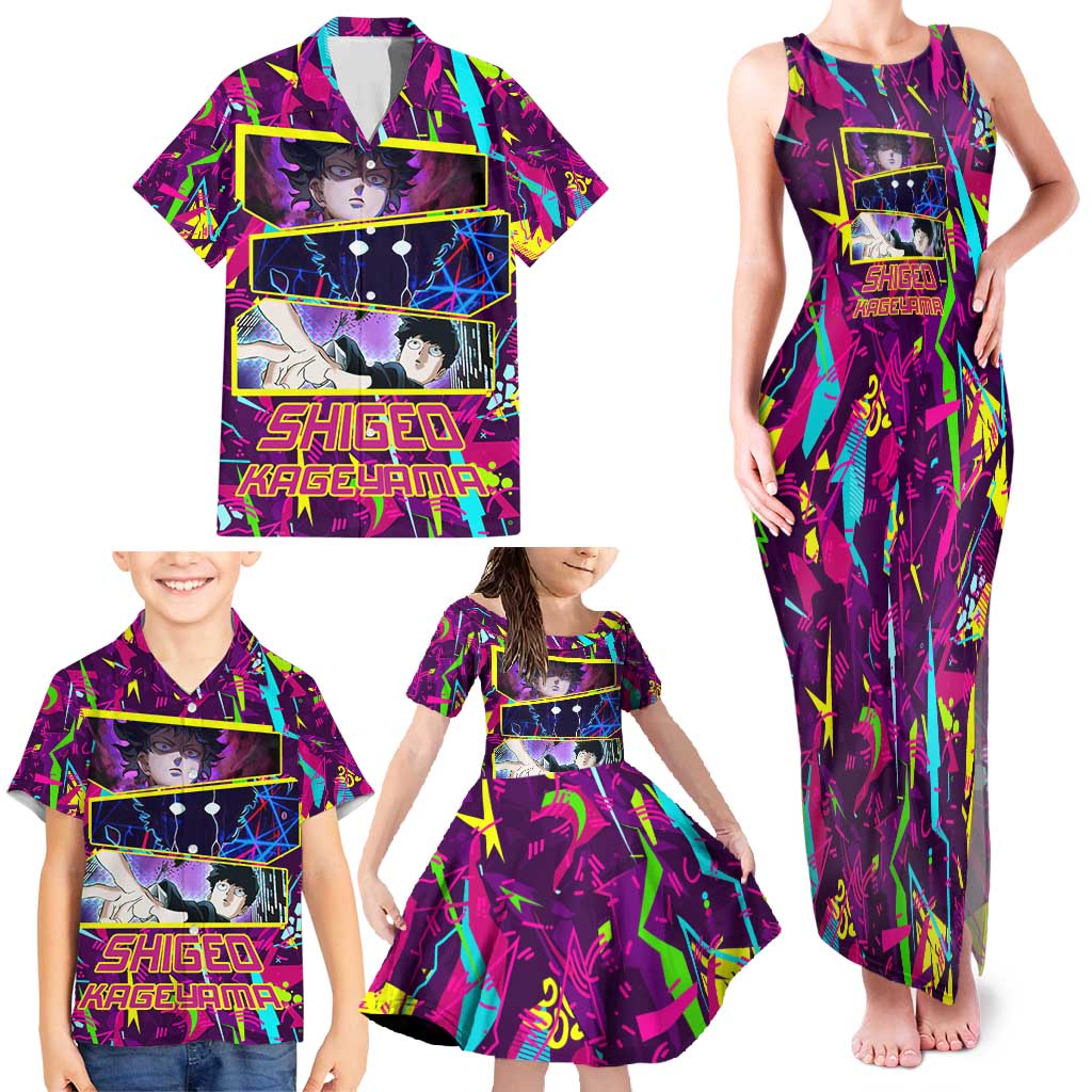 Shigeo Kageyama - Mob Psycho 100 Family Matching Tank Maxi Dress and Hawaiian Shirt Anime Style