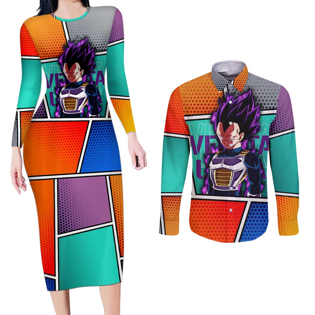 - Dragon Ball Couples Matching Long Sleeve Bodycon Dress and Long Sleeve Button Shirt Anime Style