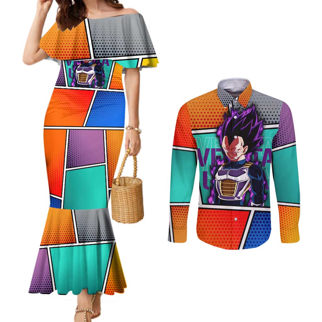 - Dragon Ball Couples Matching Mermaid Dress and Long Sleeve Button Shirt Anime Style