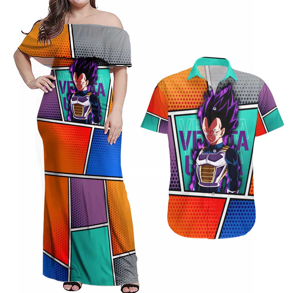 - Dragon Ball Couples Matching Off Shoulder Maxi Dress and Hawaiian Shirt Anime Style