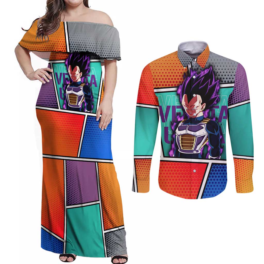 - Dragon Ball Couples Matching Off Shoulder Maxi Dress and Long Sleeve Button Shirt Anime Style