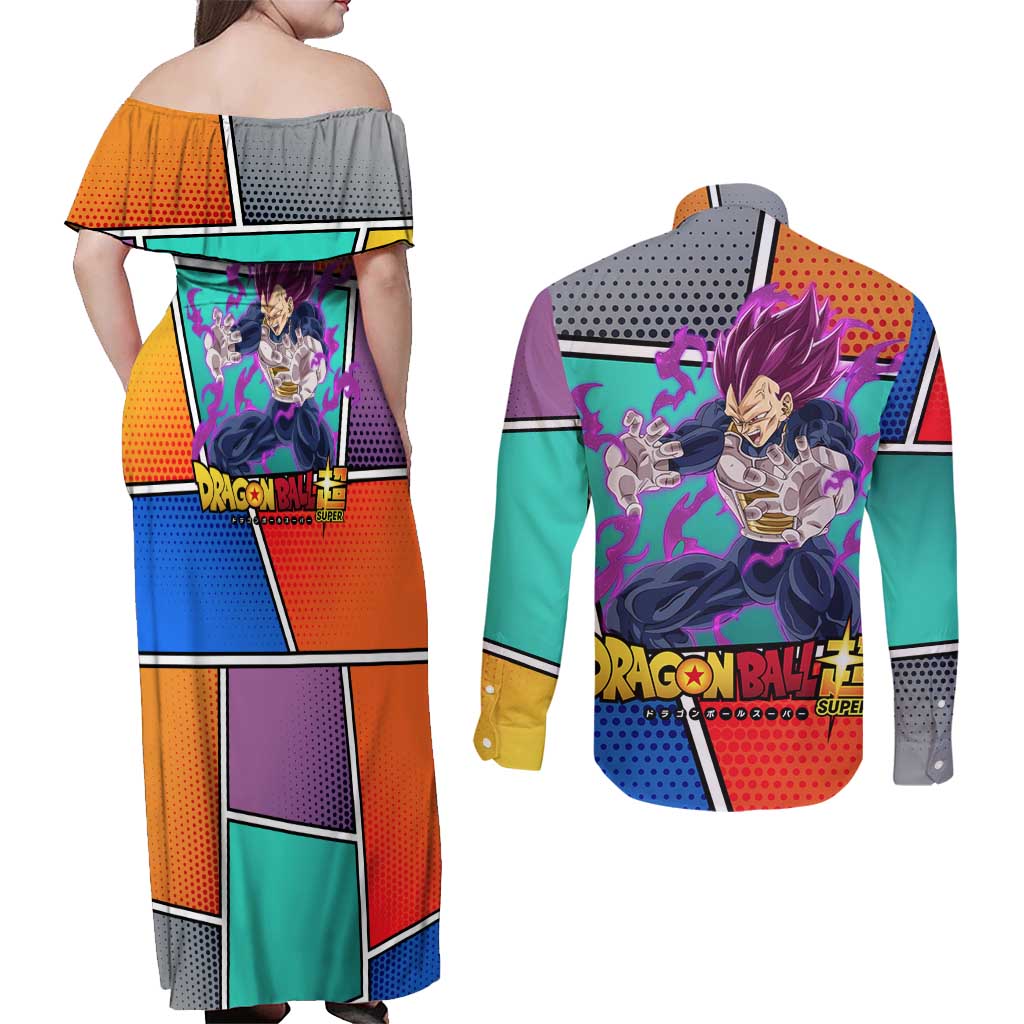 - Dragon Ball Couples Matching Off Shoulder Maxi Dress and Long Sleeve Button Shirt Anime Style
