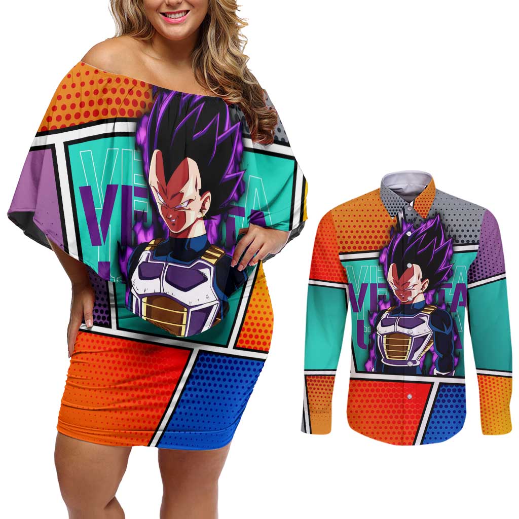 - Dragon Ball Couples Matching Off Shoulder Short Dress and Long Sleeve Button Shirt Anime Style
