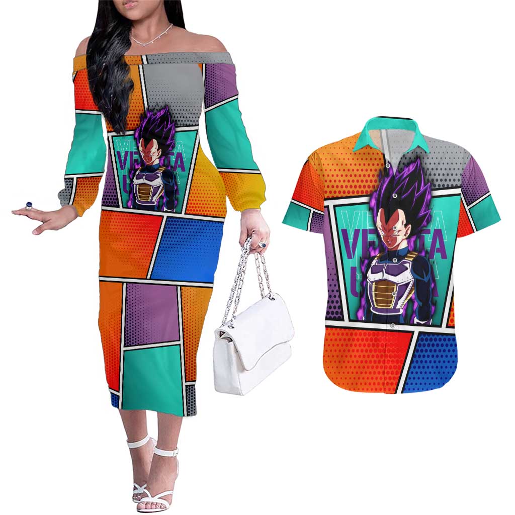 - Dragon Ball Couples Matching Off The Shoulder Long Sleeve Dress and Hawaiian Shirt Anime Style