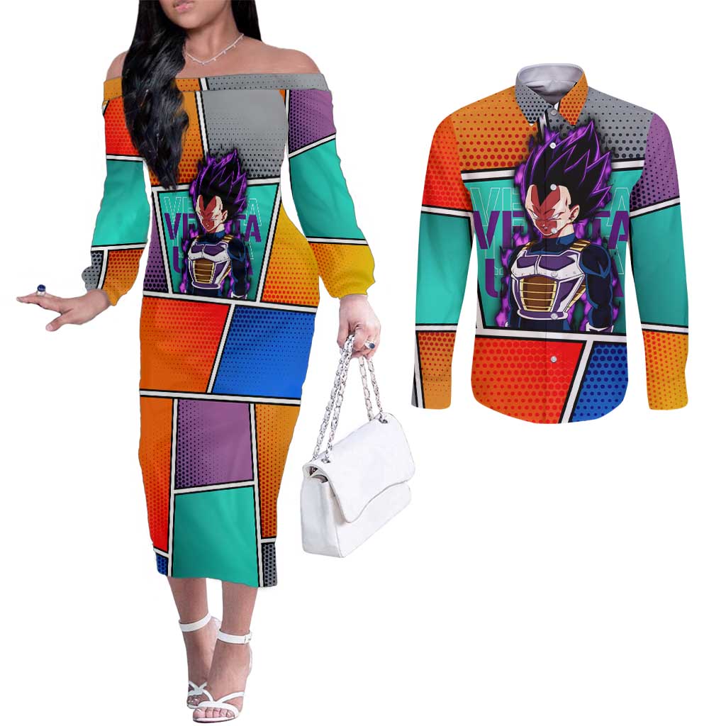 - Dragon Ball Couples Matching Off The Shoulder Long Sleeve Dress and Long Sleeve Button Shirt Anime Style