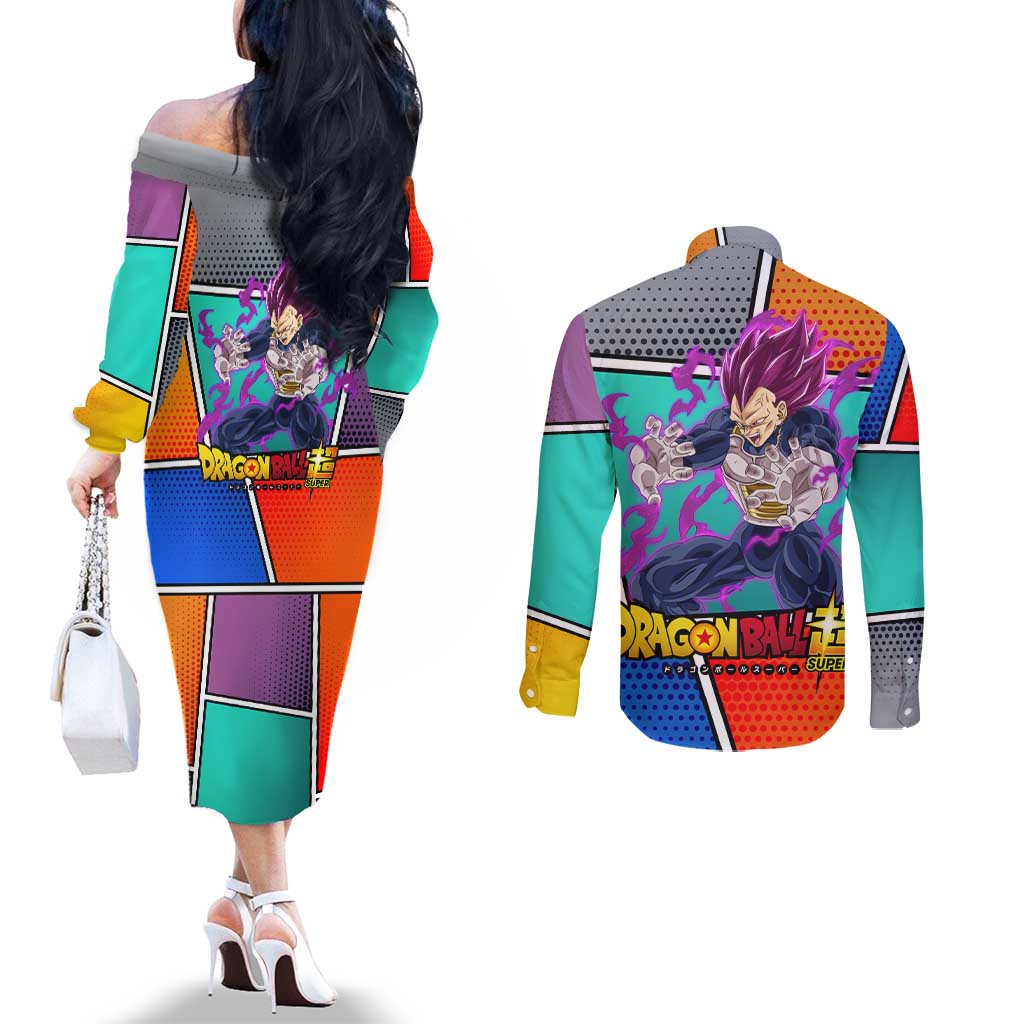 - Dragon Ball Couples Matching Off The Shoulder Long Sleeve Dress and Long Sleeve Button Shirt Anime Style