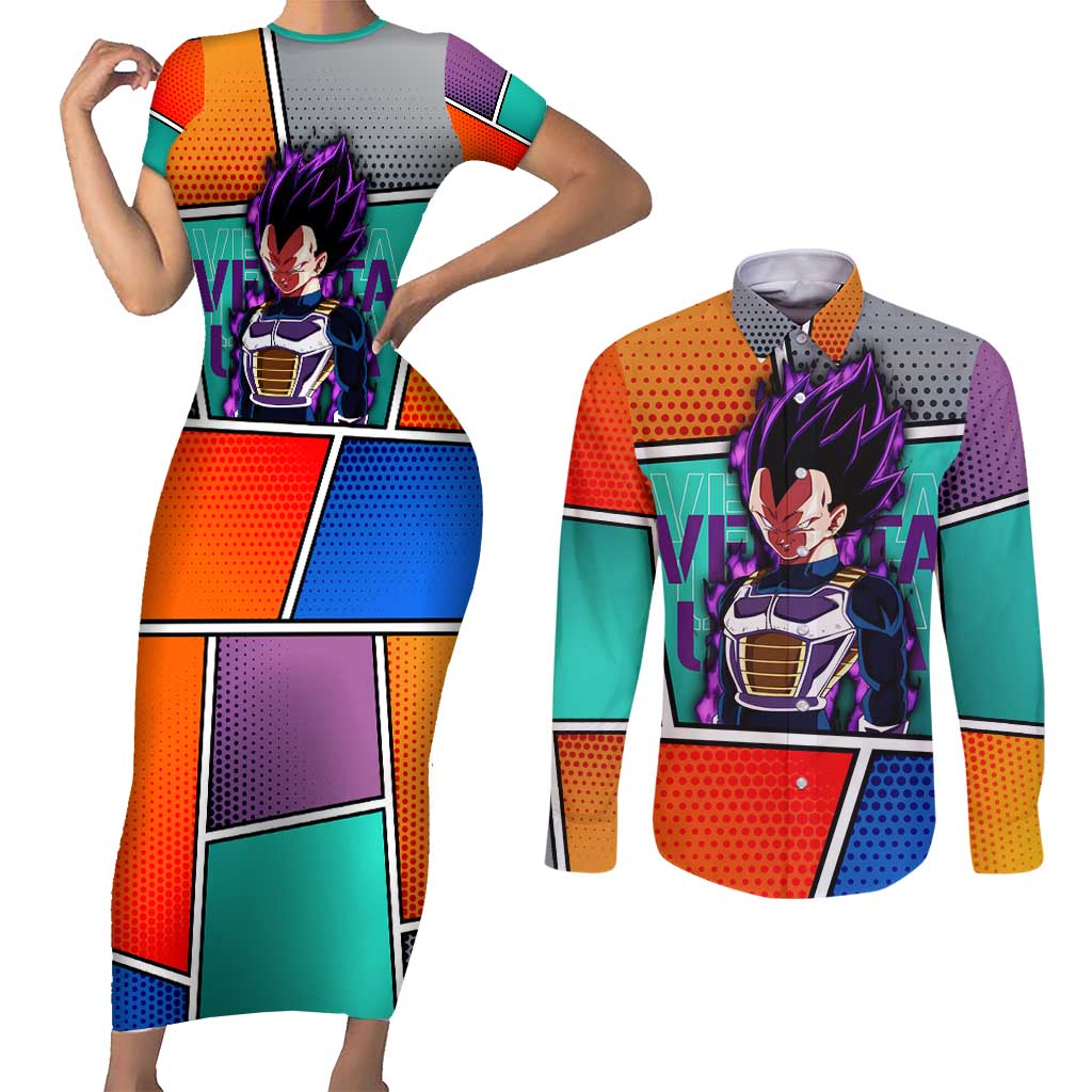 - Dragon Ball Couples Matching Short Sleeve Bodycon Dress and Long Sleeve Button Shirt Anime Style
