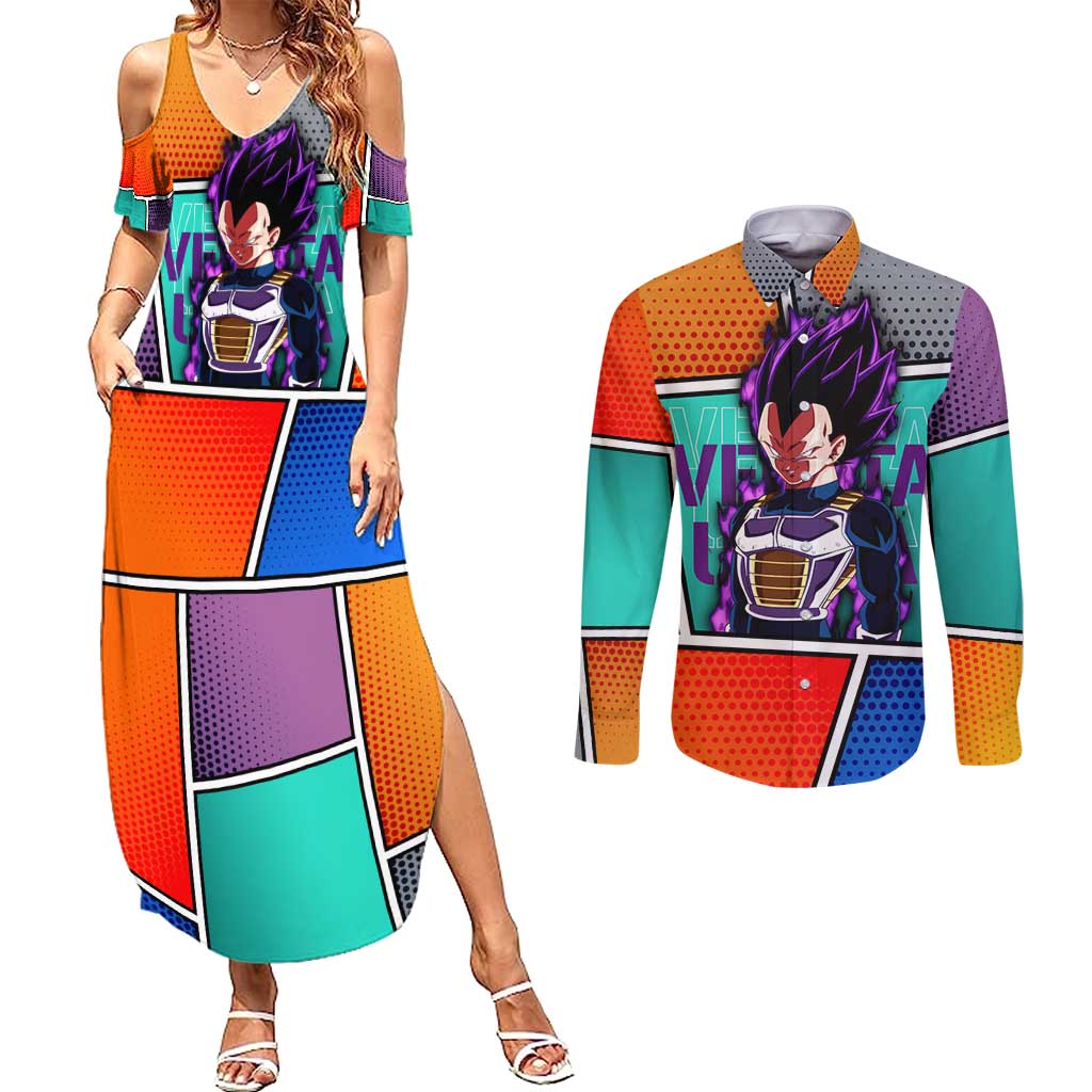 - Dragon Ball Couples Matching Summer Maxi Dress and Long Sleeve Button Shirt Anime Style