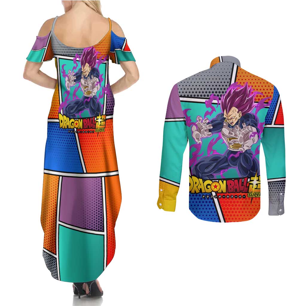 - Dragon Ball Couples Matching Summer Maxi Dress and Long Sleeve Button Shirt Anime Style