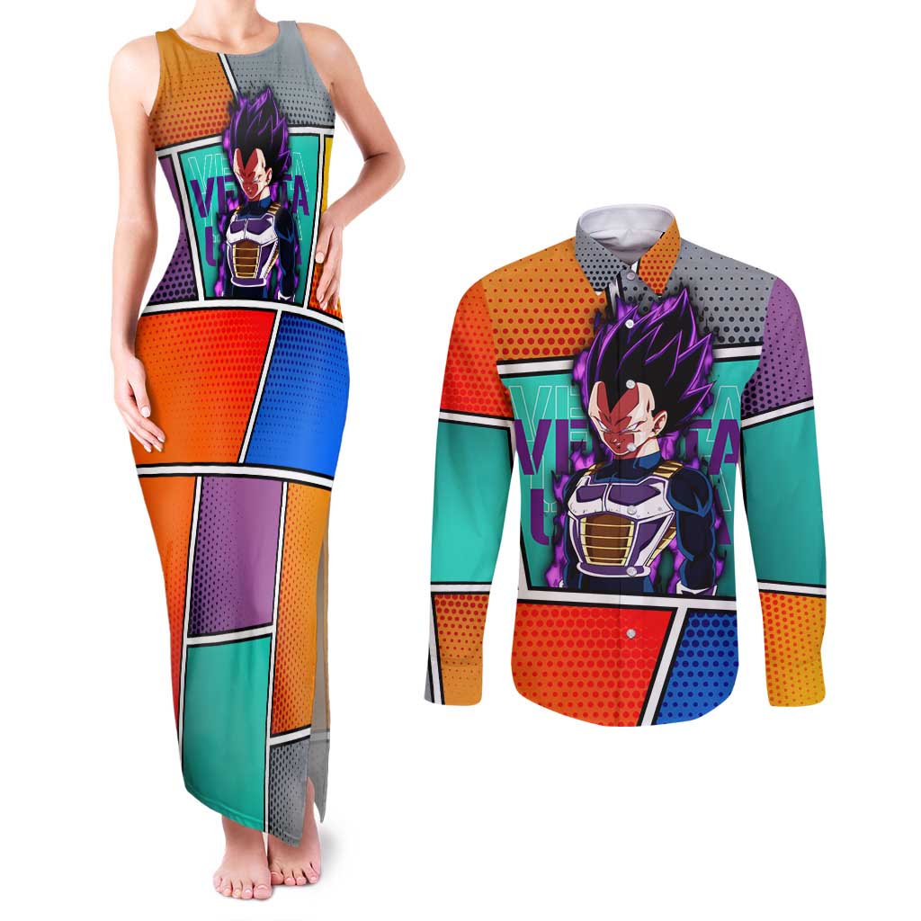 - Dragon Ball Couples Matching Tank Maxi Dress and Long Sleeve Button Shirt Anime Style