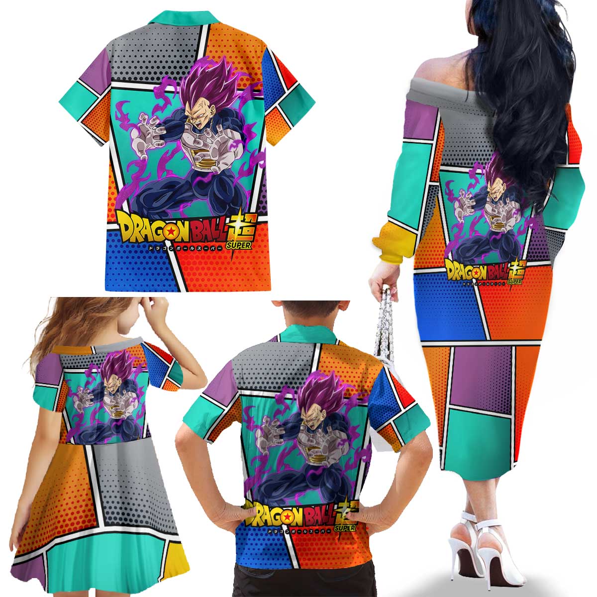 - Dragon Ball Family Matching Off The Shoulder Long Sleeve Dress and Hawaiian Shirt Anime Style