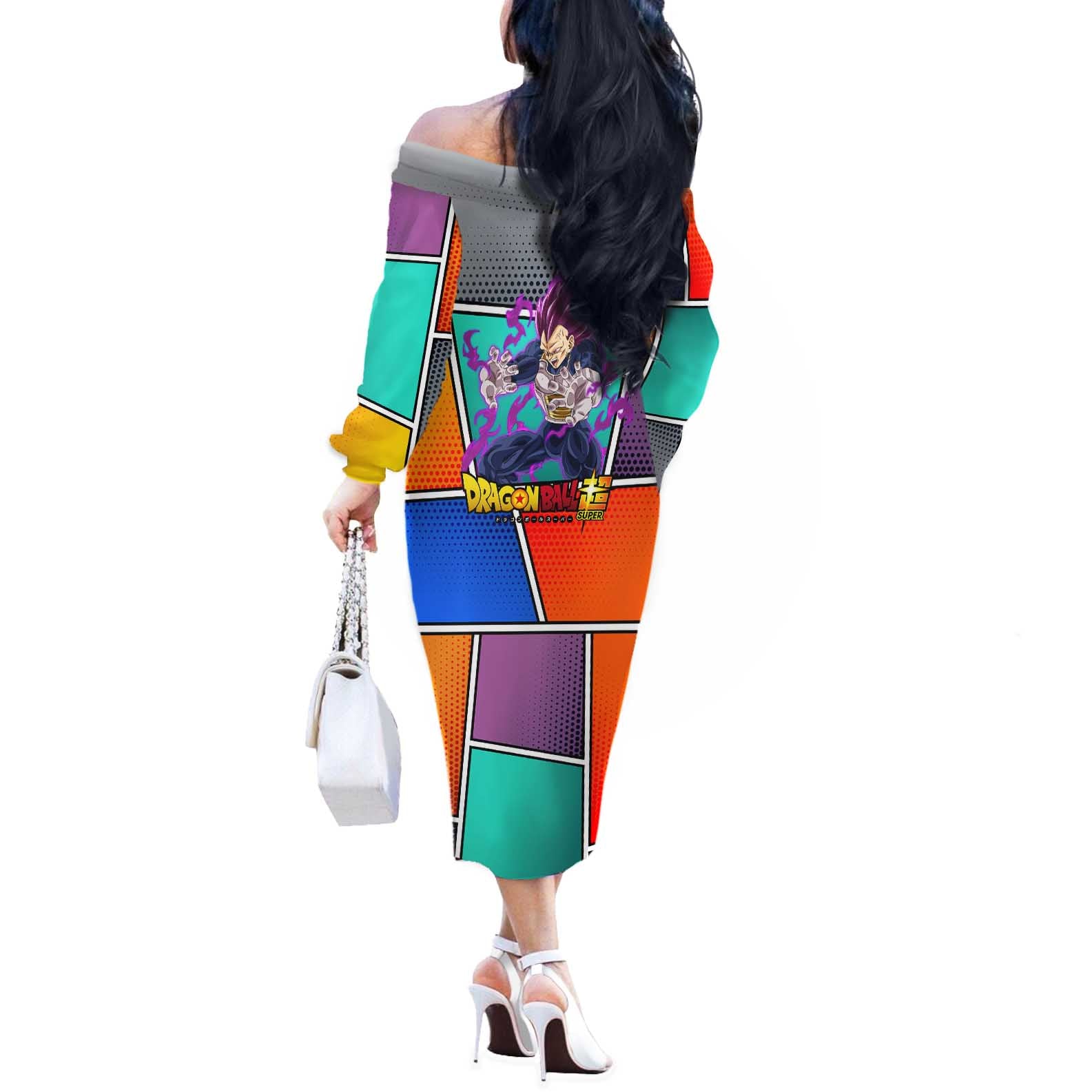 - Dragon Ball Off The Shoulder Long Sleeve Dress Anime Style